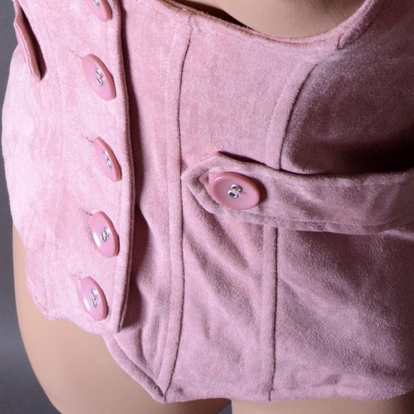 Pink Faux Suede Underbust Waistcoat Steampunk Vest Fitted Goth Womens Corset Top - Picture 6 of 7